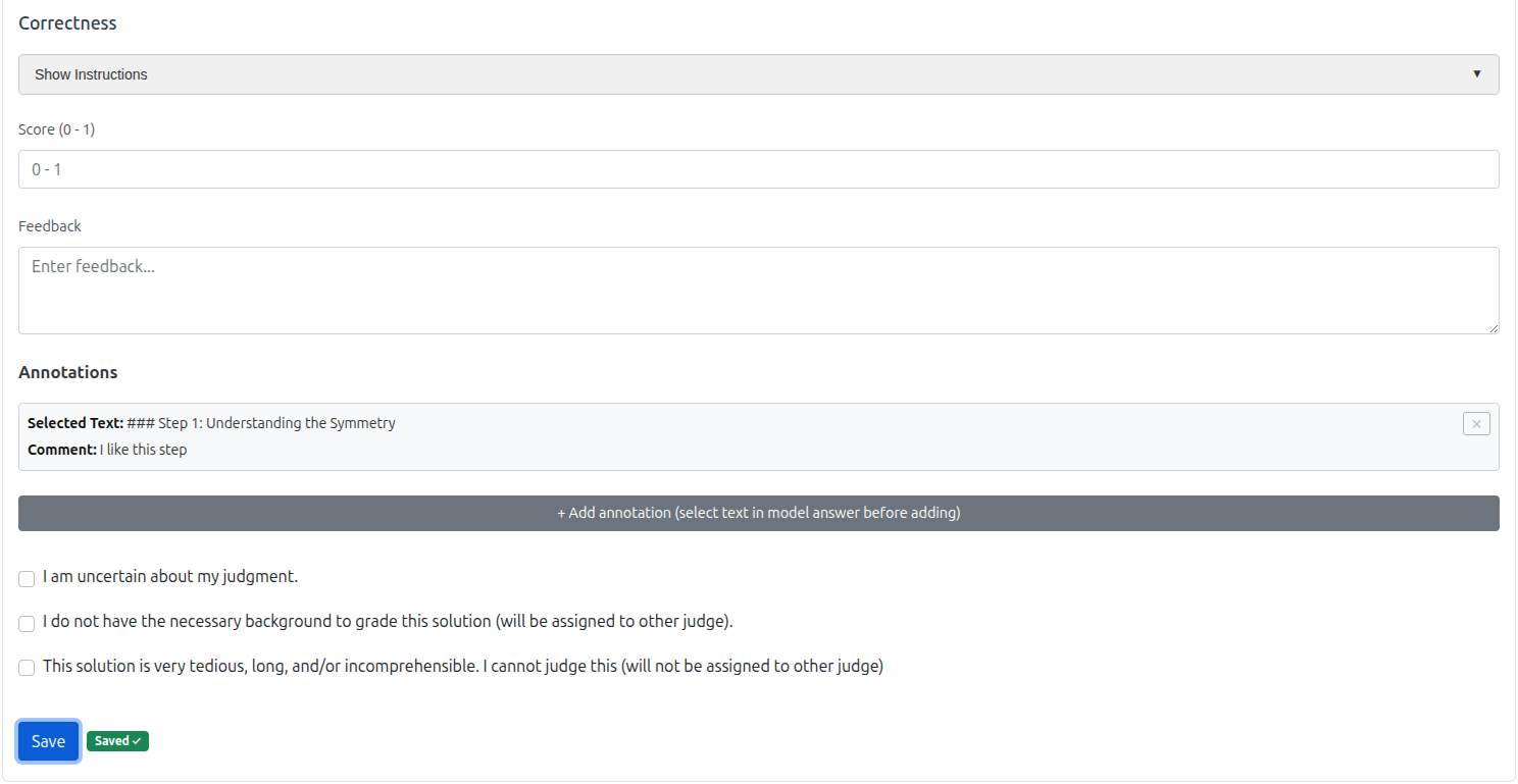 Screenshot of submitting a grade and feedback